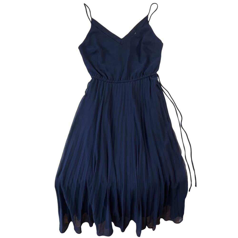 ASOS DESIGN Women Midi Dress US 4 Navy Fit & Flare Chiffon Sleeveless Lined